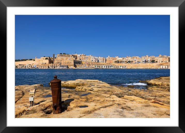 City of Valletta in Malta from Vittoriosa Shore Framed Mounted Print by Artur Bogacki