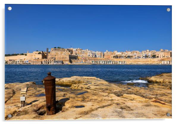 City of Valletta in Malta from Vittoriosa Shore Acrylic by Artur Bogacki