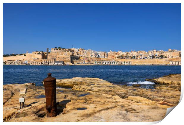 City of Valletta in Malta from Vittoriosa Shore Print by Artur Bogacki