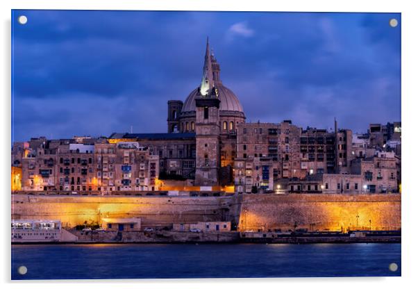 City of Valletta in Malta at Dusk Acrylic by Artur Bogacki