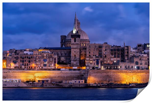 City of Valletta in Malta at Dusk Print by Artur Bogacki