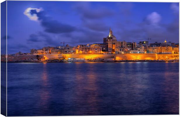 Valletta Night Skyline In Malta Canvas Print by Artur Bogacki