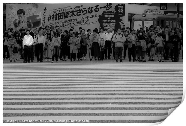 The man in the white shirt. Shibuya crossing Tokyo Print by Clive Karl Wuest