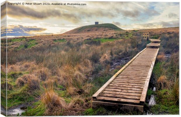 Rivington Pike and Winter Hill above Anglezarke Reservoir in the West pennines Canvas Print by Peter Stuart