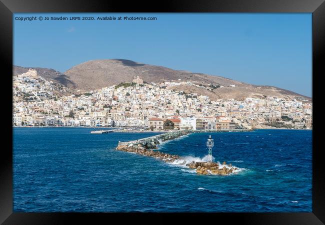 View arriving in Syros, Greece Framed Print by Jo Sowden