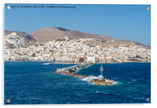View arriving in Syros, Greece Acrylic by Jo Sowden