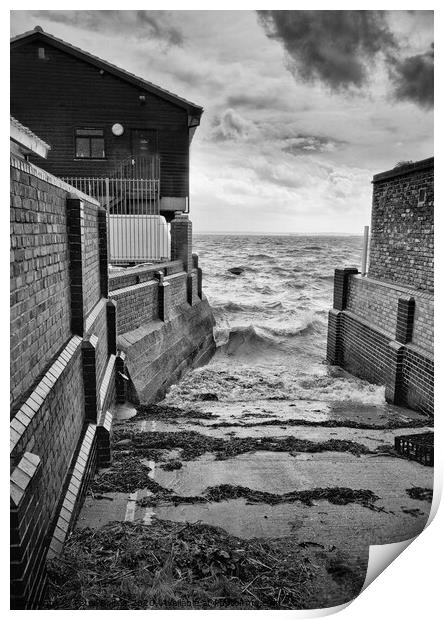 Boat slipway between buildings in Leigh on Sea, Essex, UK. Print by Peter Bolton