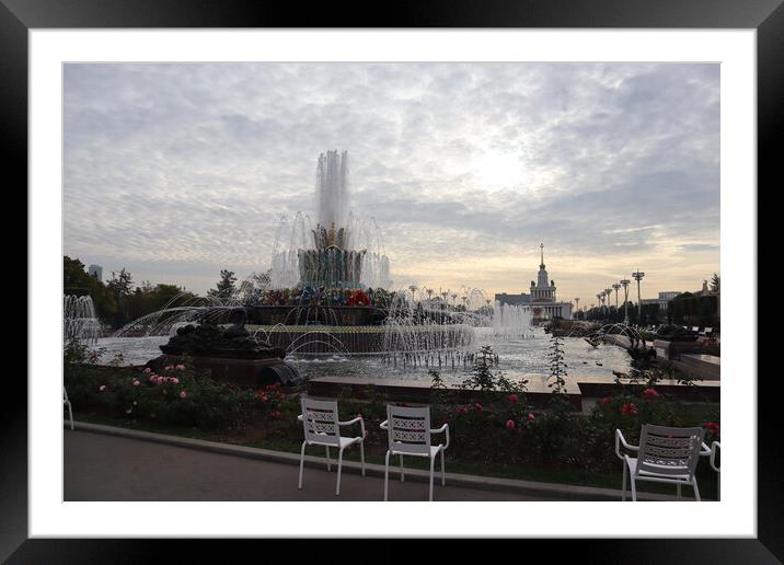 Beautiful stone flower fountain. Exhibition of national economy achievements, pavilions, fountains and a beautiful Park. Framed Mounted Print by Karina Osipova