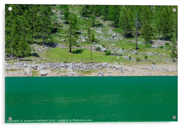 a suggestive green mountain lake  Acrylic by susanna mattioda