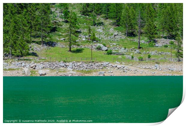 a suggestive green mountain lake  Print by susanna mattioda