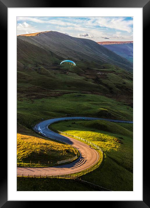 Paraglider over Edale Valley, Peak District Framed Mounted Print by John Finney