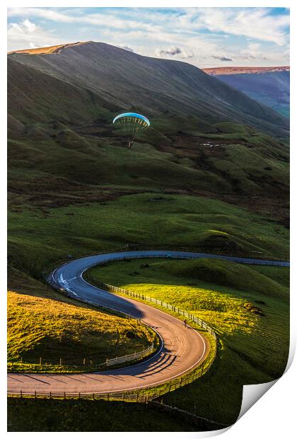 Paraglider over Edale Valley, Peak District Print by John Finney