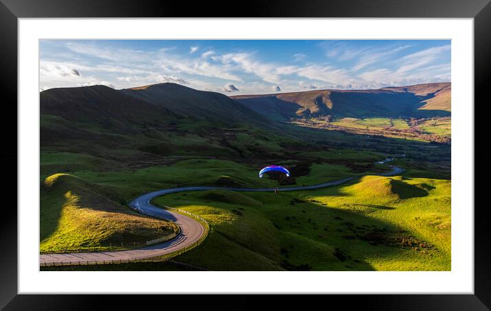 Paragliders floating down Edale Valley  Framed Mounted Print by John Finney