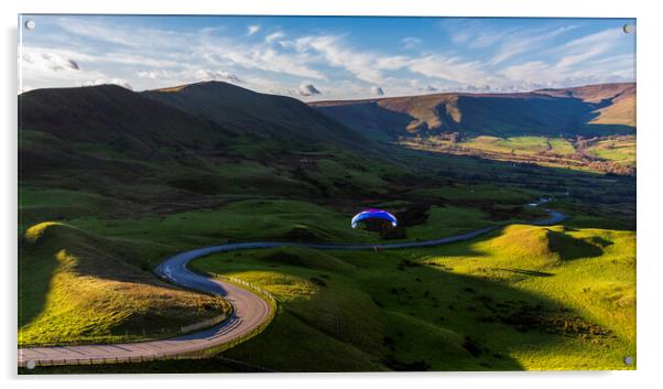 Paragliders floating down Edale Valley  Acrylic by John Finney