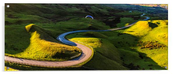 Paragliders over Edale Valley Acrylic by John Finney