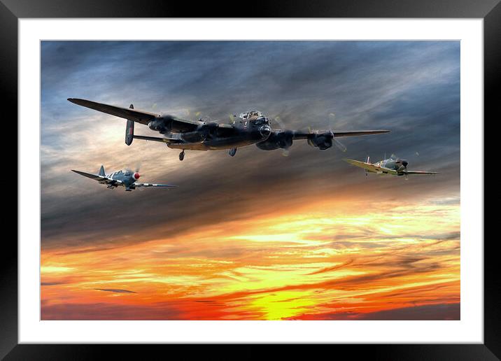 Lancaster and two spitfires at the End of the Day Framed Mounted Print by David Stanforth