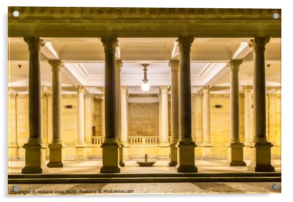 KARLOVY VARY Mill Colonnade with Prince Wenceslas hot spring at Night Acrylic by Melanie Viola