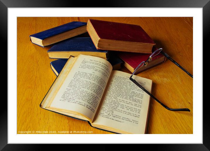 Stack of Antique Books and Spectacles 2 Framed Mounted Print by Mike Dale