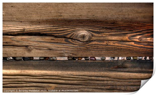 Seaside wood and pebbles a study at Spurn Point Print by Beverley Middleton