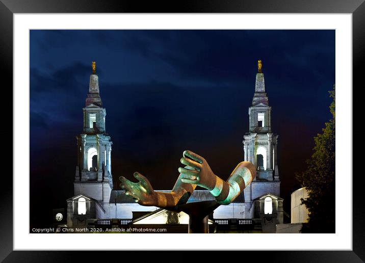 Helping Hands sculpture in Leeds. Framed Mounted Print by Chris North