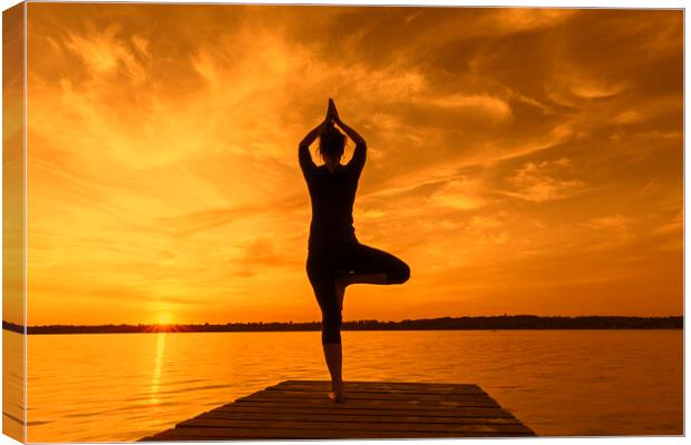 Yoga Tree Pose at Sunset Canvas Print by Arterra 
