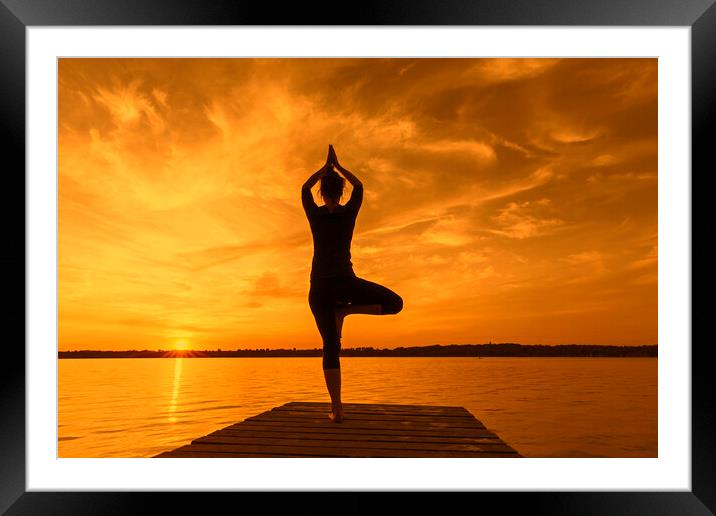 Yoga Tree Pose at Sunset Framed Mounted Print by Arterra 