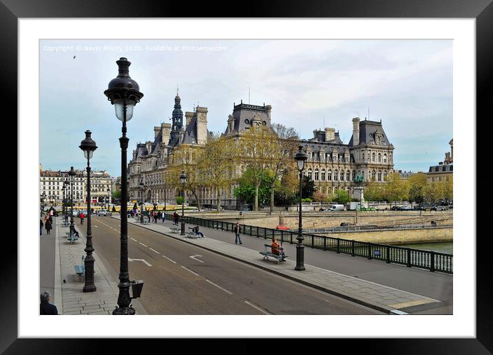 A street scene of Paris with typical Haussmann Buildings Framed Mounted Print by Navin Mistry