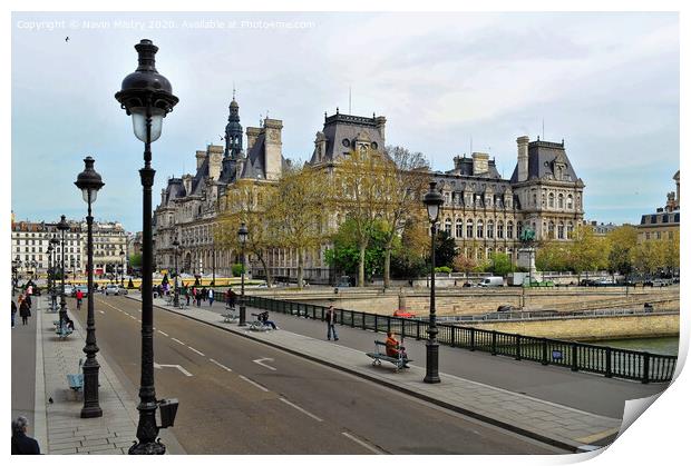 A street scene of Paris with typical Haussmann Buildings Print by Navin Mistry