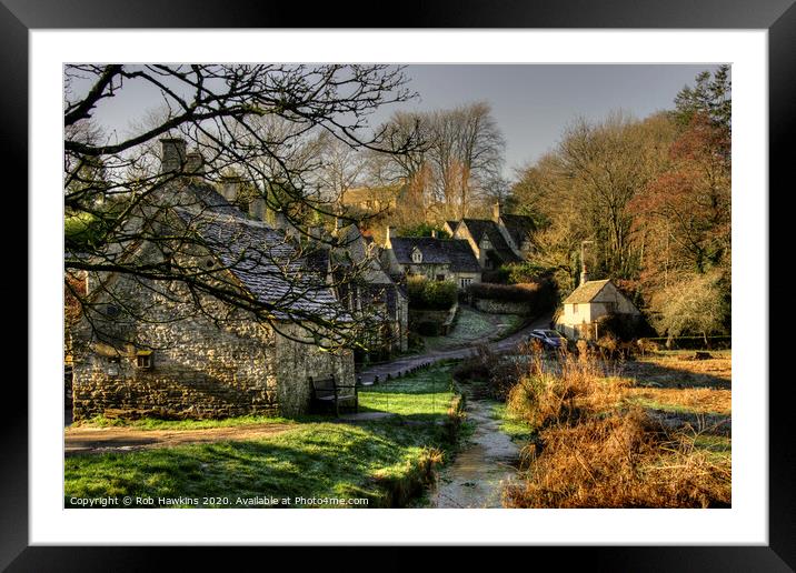 Bibury Almshouse's in winter  Framed Mounted Print by Rob Hawkins