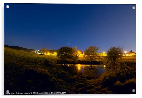 Small pond on hayesbank common, Malvern, at night Acrylic by Rhys Leonard