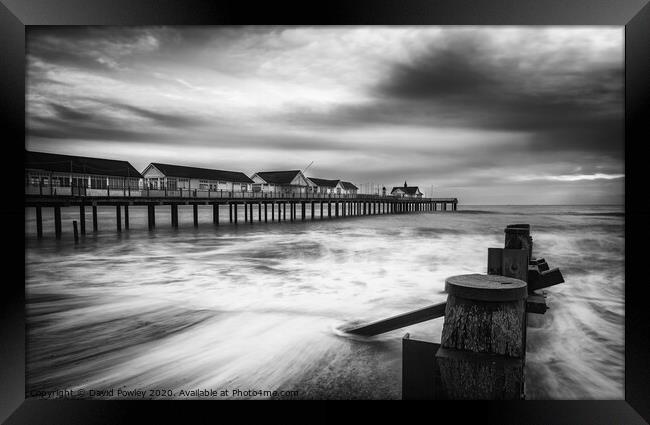 Dawn over Southwold Pier Mono Framed Print by David Powley