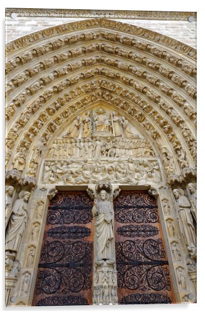 The ornate doorway of Notre Dame Cathedral, Paris, France Acrylic by Navin Mistry