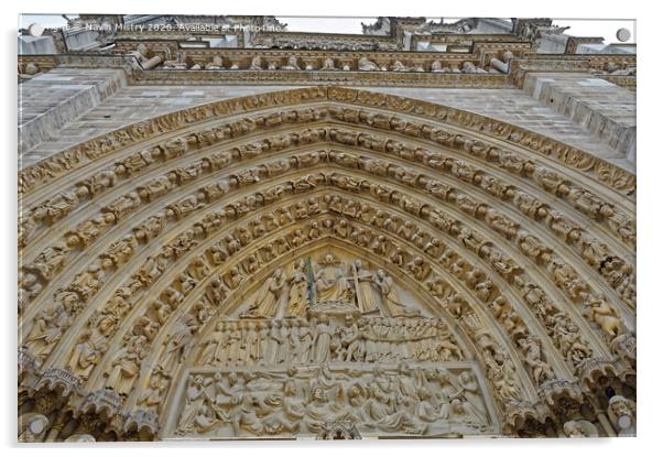 The Ornate carved door way of Notre Dame Cathedral, Paris,  Acrylic by Navin Mistry