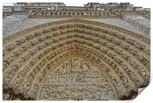 The Ornate carved door way of Notre Dame Cathedral, Paris,  Print by Navin Mistry