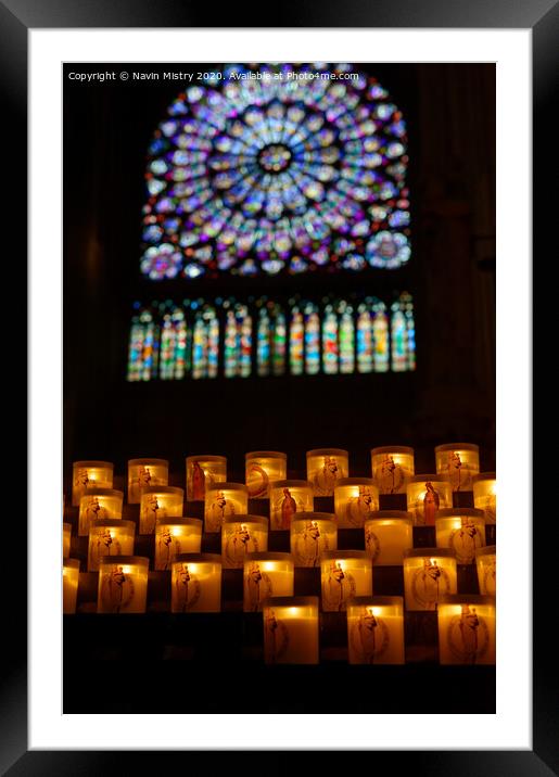 Candles inside Notre Dame Cathedral Paris Framed Mounted Print by Navin Mistry