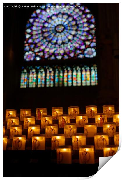Candles inside Notre Dame Cathedral Paris Print by Navin Mistry
