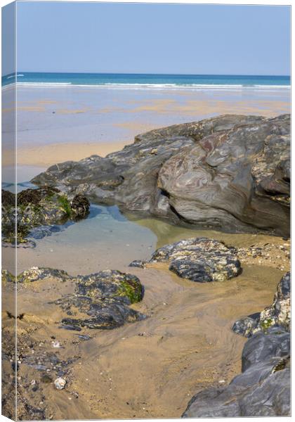 Rock pool on Towan beach  Canvas Print by Tony Twyman