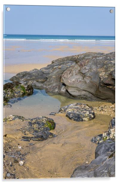 Rock pool on Towan beach  Acrylic by Tony Twyman