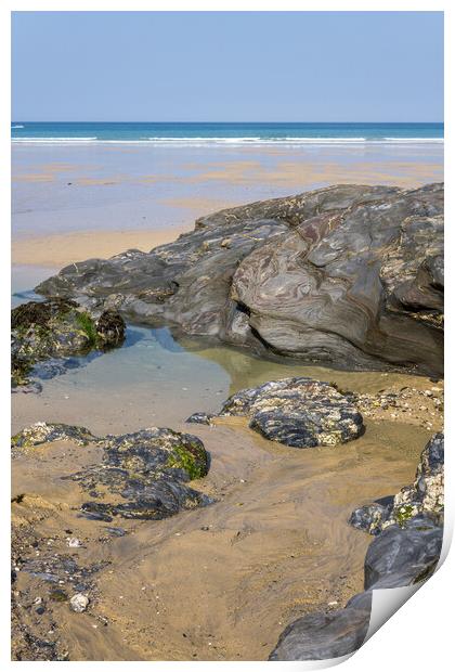 Rock pool on Towan beach  Print by Tony Twyman