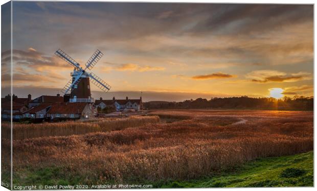 Winter Sunset at Cley Mill Canvas Print by David Powley