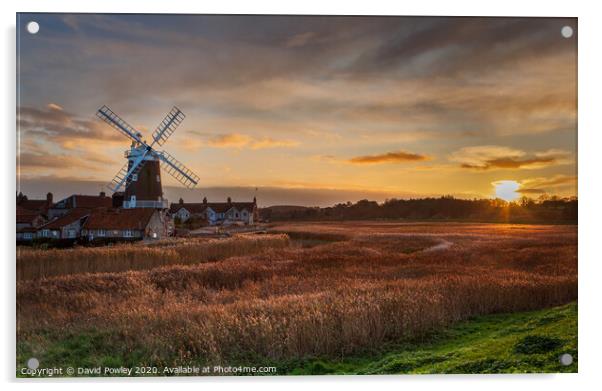 Winter Sunset at Cley Mill Acrylic by David Powley