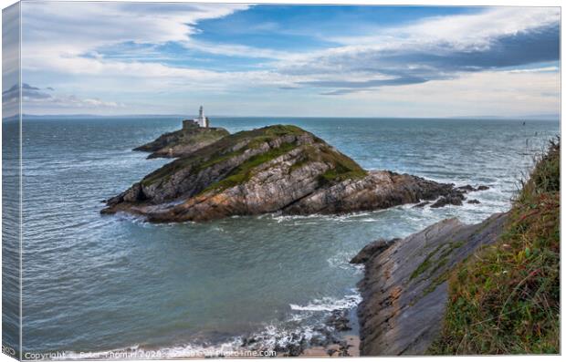 The Mumbles Lighthouse Canvas Print by Peter Thomas