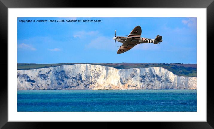 Spitfire plane flying by Dover Cliffs. Framed Mounted Print by Andrew Heaps