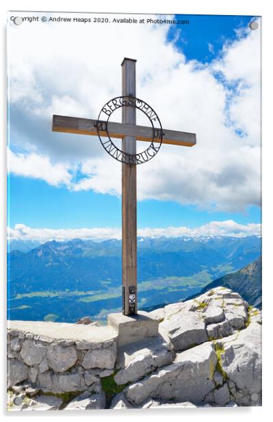 Cross on Mt Hafelekarspitze, Innsbruck, Tyrol, Austria, Europe Acrylic by Andrew Heaps