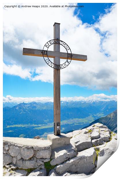 Cross on Mt Hafelekarspitze, Innsbruck, Tyrol, Austria, Europe Print by Andrew Heaps