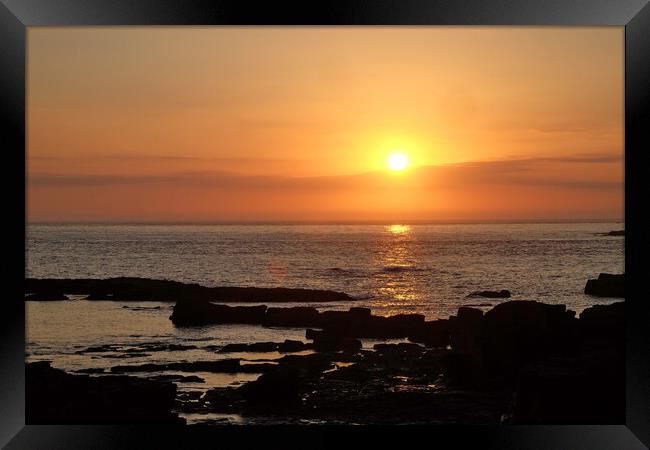 Golden sunset at Godrevy, Hayle beach, Cornwall, E Framed Print by Rika Hodgson