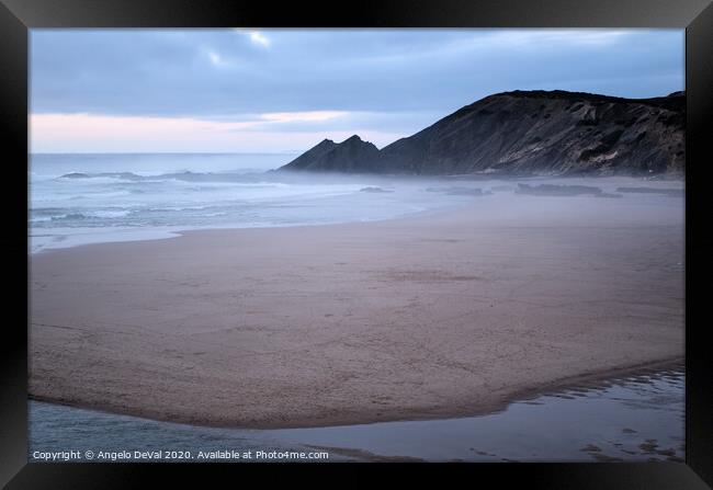Lone Foggy Scene in Amoreira Beach Framed Print by Angelo DeVal