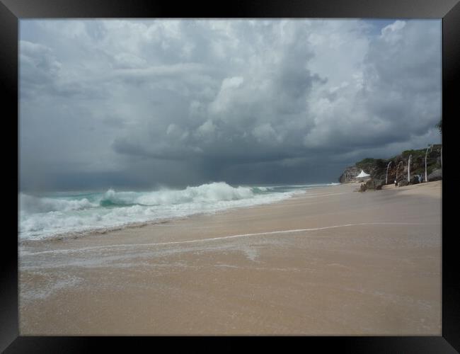 Bali, Indonesia, beautiful view of the coast, beach and ocean before the rain Framed Print by Karina Osipova