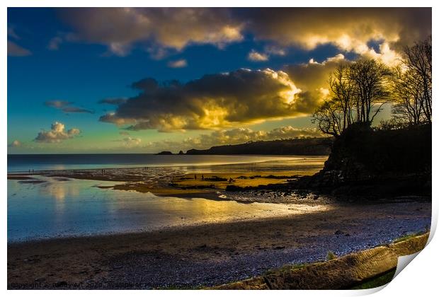 Evening Over Monkstone Point from Coppet Hall Beach. Print by Paddy Art