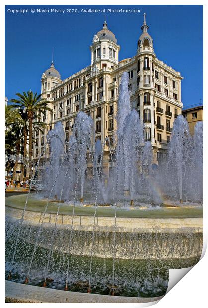 A Fountain in front of the Casa Carbonell , Alicante, Spain Print by Navin Mistry
